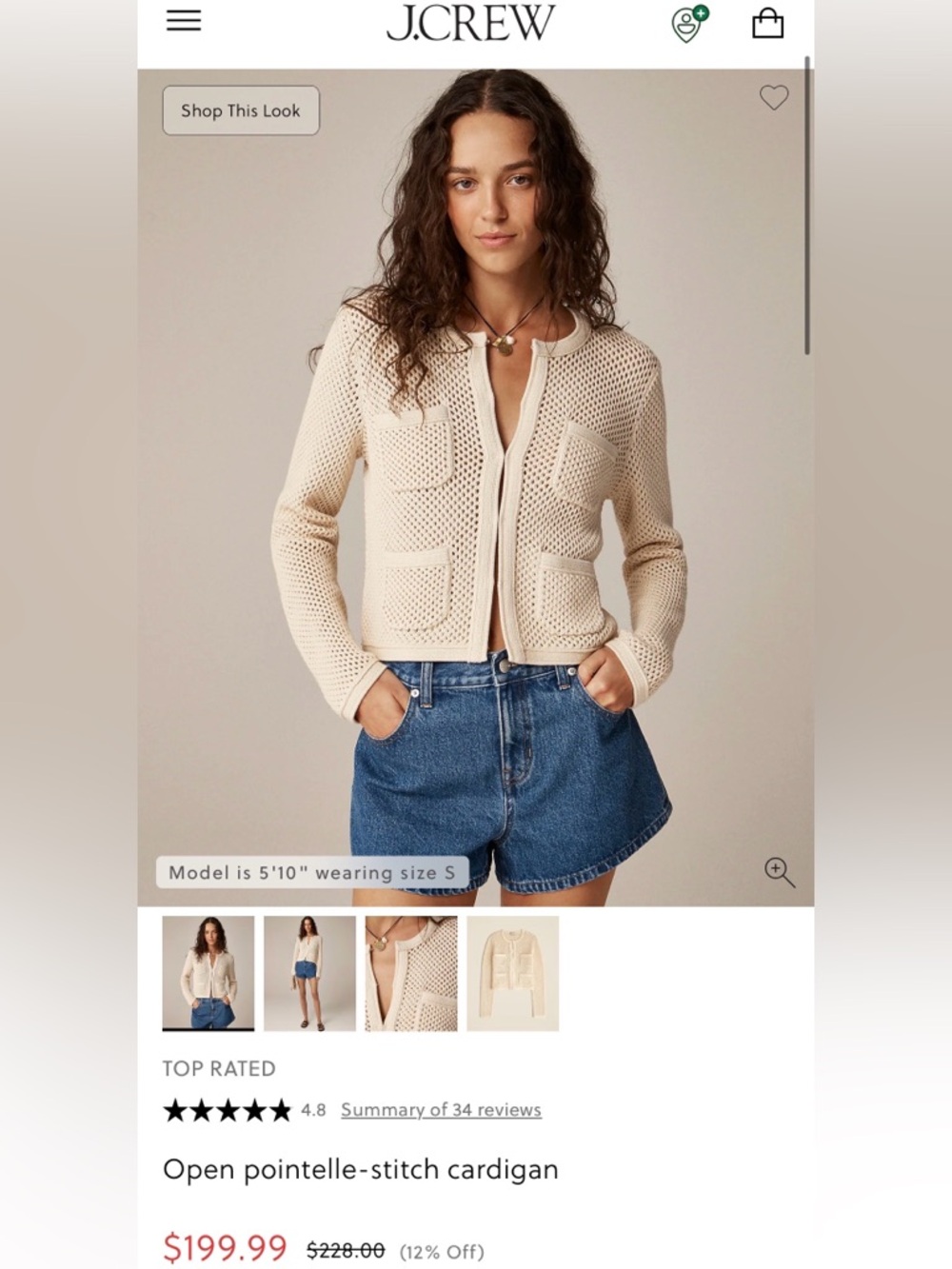 J. Crew - Open Pointelle-Stiched Cardigan Warm Sesame Cream Size Small Women’s - Picture 6 of 12